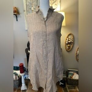 Onia linen button down sleeveless high/low dress swimsuit cover tunic w/pockets.